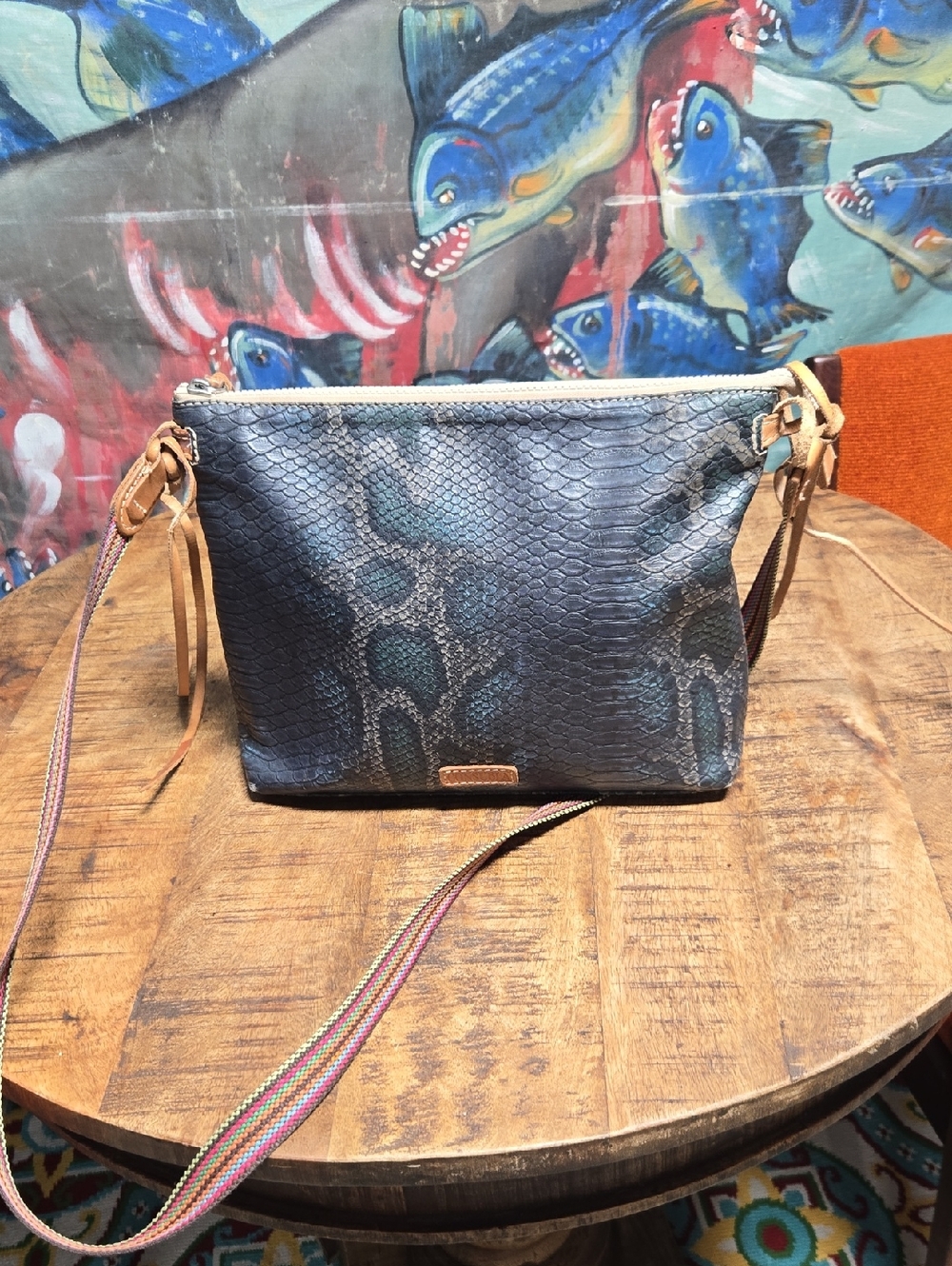 Women’s Navy Snake-Print Crossbody Bag by Consuela